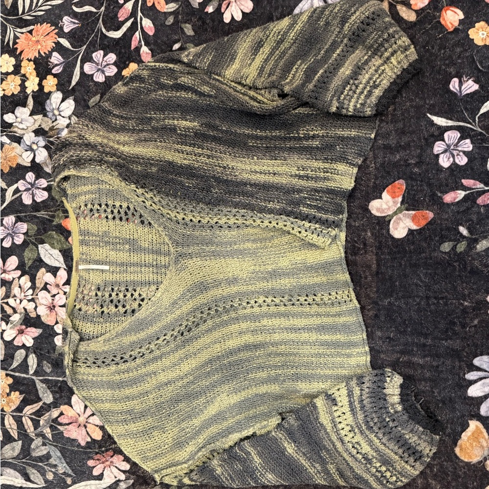 Free People Olive and Charcoal Striped Sweater
